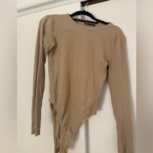 Long sleeve tan ribbed bodysuit